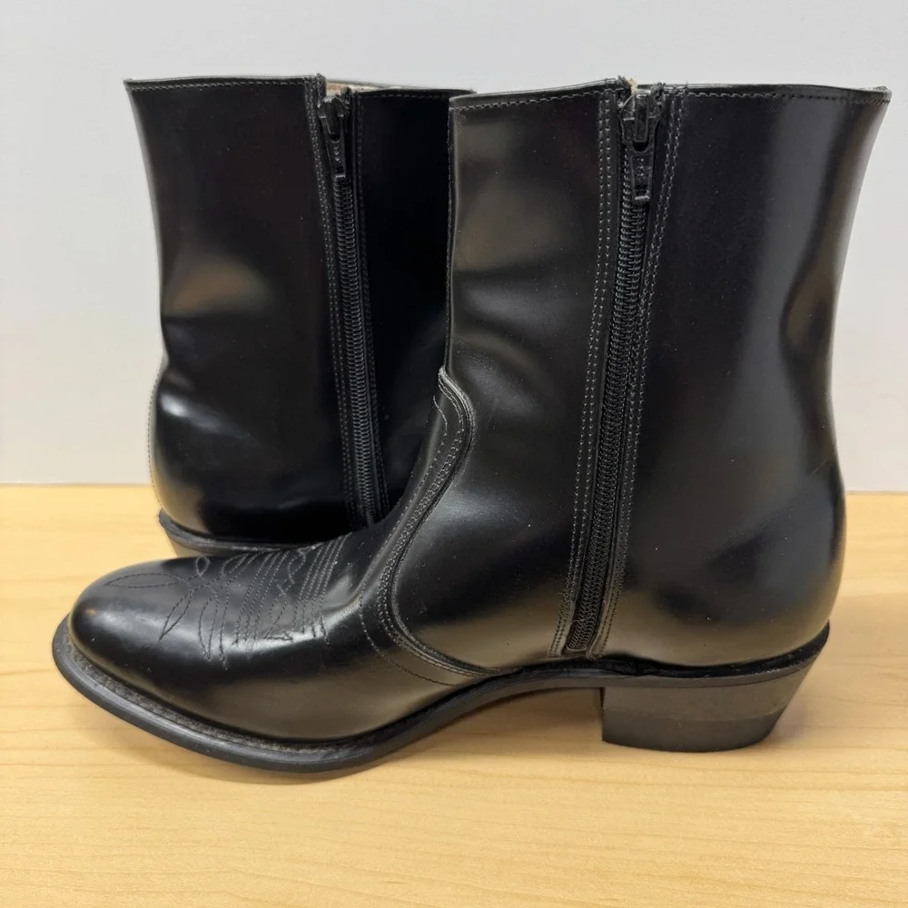 NFS UFCW Leather Men's Black Ankle Worker Boots, Size 9.5 D,  Zip Up USA Western